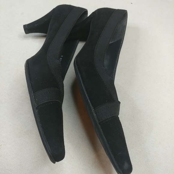 Stuart Weitzman Black Suede Square Toe Pumps. 2" H - Picture 5 of 8